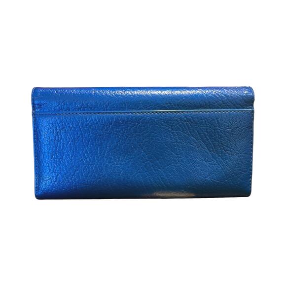 VINTAGE KATE SPADE Refurbished Leather Wallet Multi Comparment Snap Closure Blue - Picture 2 of 7